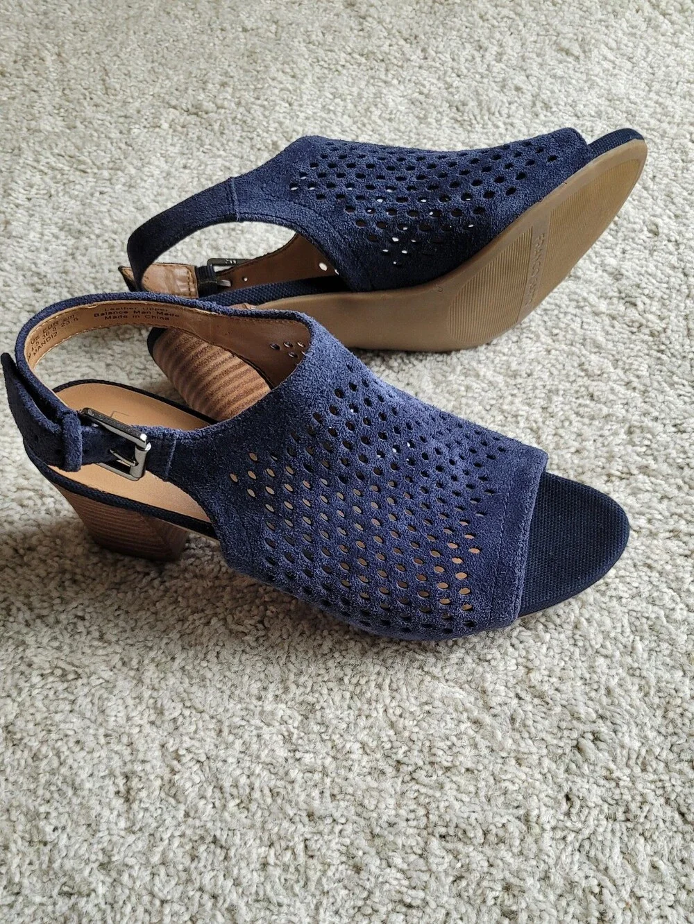 Franco Sarto Perforated Suede Navy  2 1/2" Stacked Heels Great Condition. - Picture 4 of 5